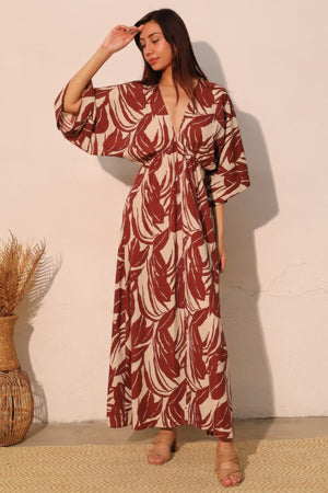 Lucca Leaf Kimono Maxi Dress - Farnelli