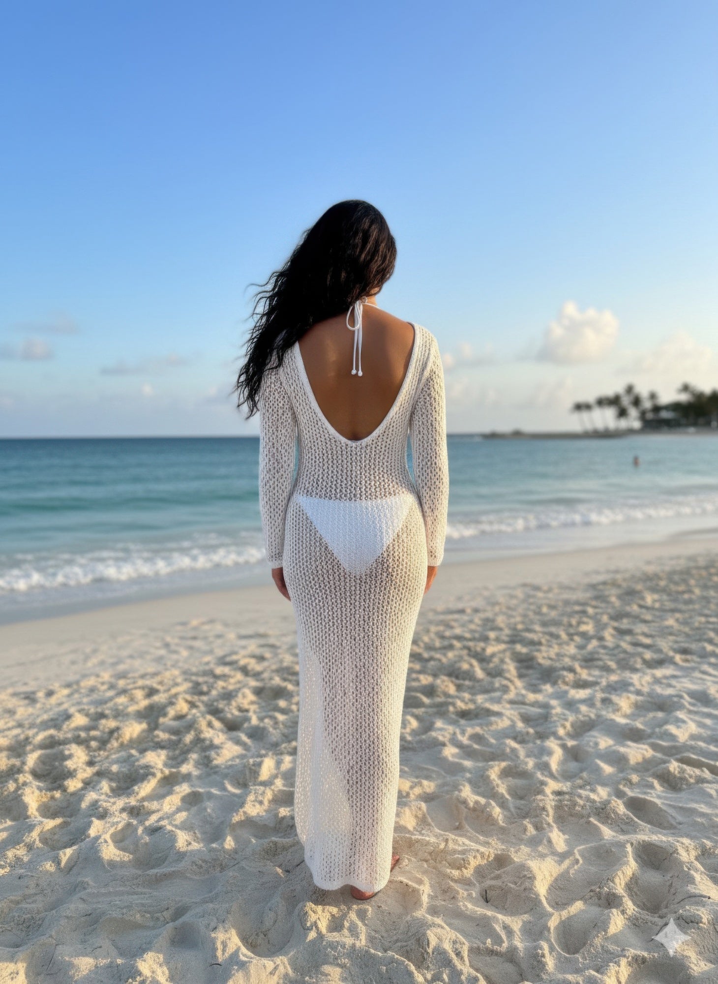 Crochet Maxi Dress With Long Sleeves - Farnelli