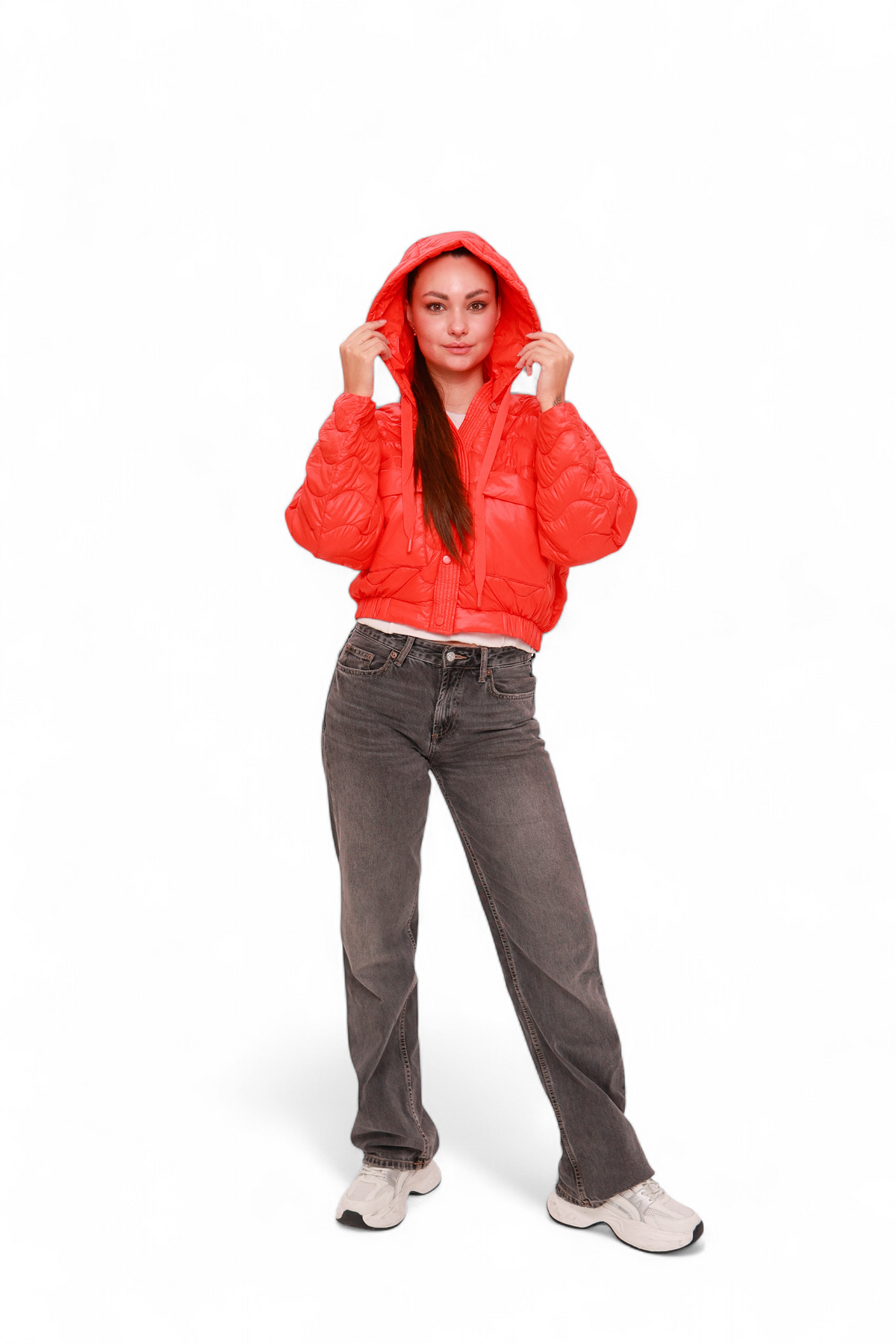 Alaska® Outerwear Company Lexi cropped coral jacket.