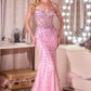 Ladivine CC8262 Crystal Adorned Sheer Bodice Strapless Fitted Mermaid Gown