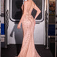 Ladivine CC8262 Crystal Adorned Sheer Bodice Strapless Fitted Mermaid Gown