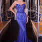 Ladivine CC8262 Crystal Adorned Sheer Bodice Strapless Fitted Mermaid Gown