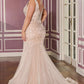 Ladivine CC8270C Glamour Scoop Neck Scroll Motifs Plus Size Mermaid Gown
