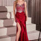 Ladivine CC8868 Dress Soft Satin Fitted Dress With Crystal Embellished Details