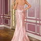 Ladivine CC9031 Curve Hugging Gown Beaded Motifs Floral Applique
