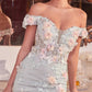 Ladivine CD005 Long Off the Shoulder Leg Slit Floral Applique Gown