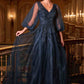 Ladivine CD0101 V-Neckline Long Sleeves Layered Tulle Skirt A-Line Gown