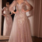 Ladivine CD0102 Dress Long Sleeve Layered Tulle A-Line Gown