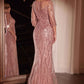 Ladivine CD0105 Long Sleeve Sequin Mermaid Gown