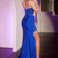 Ladivine CD0106 Dress Fitted Glitter Gown With Lace Applique