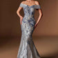Ladivine CD0107 Metallic Jacquard Off Shoulder Fitted Mermaid Gown