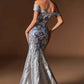 Ladivine CD0107 Metallic Jacquard Off Shoulder Fitted Mermaid Gown