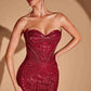 Ladivine CD0108 Fitted Strapless Crystal Embellished Mermaid Gown