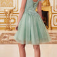 Cinderella Divine CD0132 Short A-Line Dress Off The Shoulder Glitter Tulle Skirt