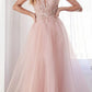Cinderella Divine CD0154 Long Dress Beaded Applique Bodice Layered Tulle Skirt