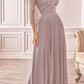 Cinderella Divine CD0171 Flowy Chiffon A-Line Gown 3/4 Length Sleeves