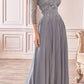 Cinderella Divine CD0171 Flowy Chiffon A-Line Gown 3/4 Length Sleeves