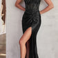 Ladivine CD0176 Long Fitted Satin Gown Sheer Embellished Boned Bodice
