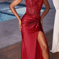 Ladivine CD0176 Long Fitted Satin Gown Sheer Embellished Boned Bodice