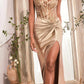 Ladivine CD0176 Long Fitted Satin Gown Sheer Embellished Boned Bodice