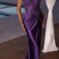 Ladivine CD0176 Long Fitted Satin Gown Sheer Embellished Boned Bodice