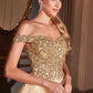 Cinderella Divine CD0177 Glitter Tulle A-Line Ball Gown Off the Shoulder