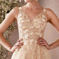 Cinderella Divine CD0181 Long Lace Floral A-Line Tulle/Lace Dress