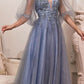 Cinderella Divine CD0182 Glitter Tulle A-Line Formal Dress