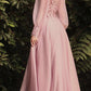 Cinderella Divine CD0183 Puff Long Sleeve Chiffon Formal Gown
