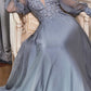 Cinderella Divine CD0183 Puff Long Sleeve Chiffon Formal Gown