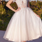 Cinderella Divine CD0187 Tea Length Layered Tulle Dress with Short Puff Sleeves