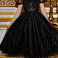 Cinderella Divine CD0187 Tea Length Layered Tulle Dress with Short Puff Sleeves