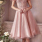 Cinderella Divine CD0187 Tea Length Layered Tulle Dress with Short Puff Sleeves