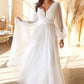 Cinderella Divine CD0192W Long Sleeve A-Line Chiffon Dress