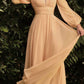 Cinderella Divine CD0192 Long Sleeve A-Line Chiffon Dress