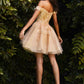 Cinderella Divine CD0194 Short Tulle A-Line Off the Shoulder Dress