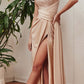 Cinderella Divine CD0201 Long Hot Stone Draped Gown with Slit