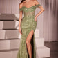 Ladivine CD0203 Long Fitted Off the Shoulder Sequin Gown with Slit