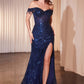Ladivine CD0203 Long Fitted Off the Shoulder Sequin Gown with Slit