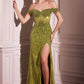 Ladivine CD0203 Long Fitted Off the Shoulder Sequin Gown with Slit
