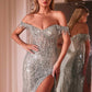 Ladivine CD0203 Long Fitted Off the Shoulder Sequin Gown with Slit