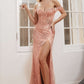 Ladivine CD0203 Long Fitted Off the Shoulder Sequin Gown with Slit