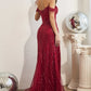 Ladivine CD0203 Long Fitted Off the Shoulder Sequin Gown with Slit