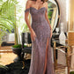 Ladivine CD0203 Long Fitted Off the Shoulder Sequin Gown with Slit
