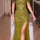Ladivine CD0203 Long Off the Shoulder Sequin Gown with Slit