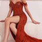 Ladivine CD0203 Long Off the Shoulder Sequin Gown with Slit