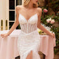 Ladivine CD0215W Long Strapless Pointed Bust Beaded Mermaid Gown