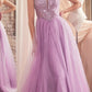 Ladivine CD0217 Long A-Line Strapless Sequin Bodice Glitter Tulle Skirt Dress