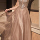 Ladivine CD0217 Long A-Line Strapless Sequin Bodice Glitter Tulle Skirt Dress