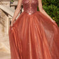 Ladivine CD0217 Long A-Line Strapless Sequin Bodice Glitter Tulle Skirt Dress